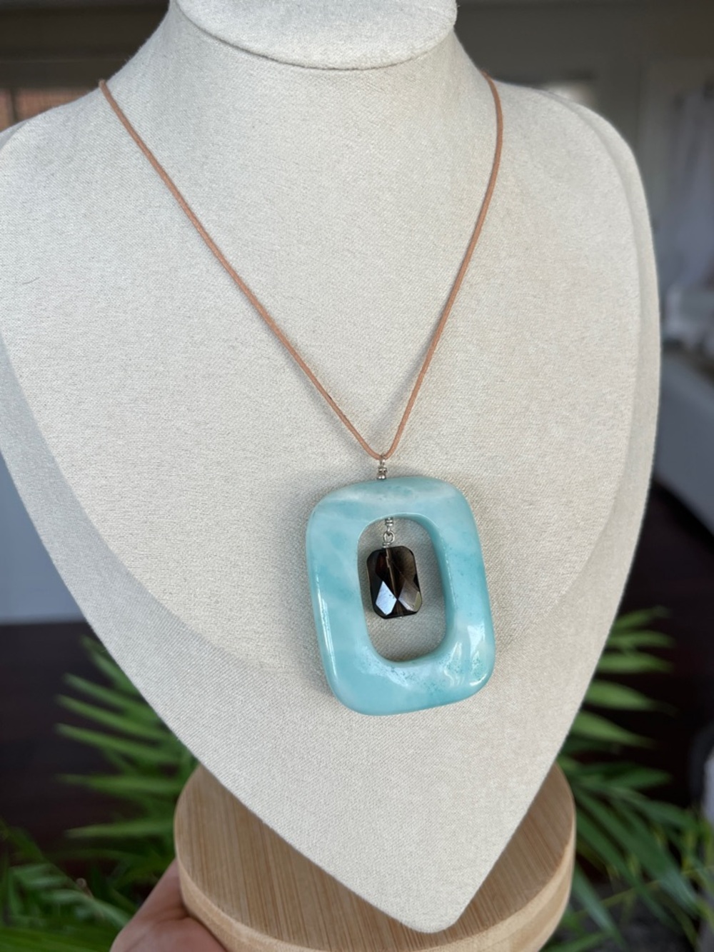 BOUTIQUE | Amazonite & Smoky Quartz Statement Necklace | NWT | Artisan